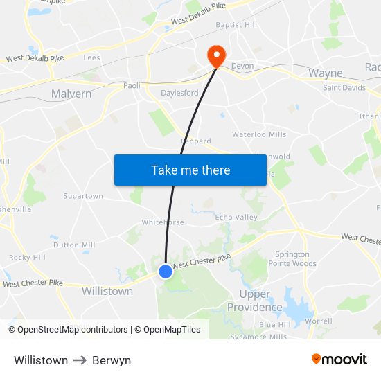 Willistown to Berwyn map