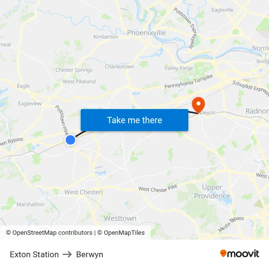 Exton Station to Berwyn map