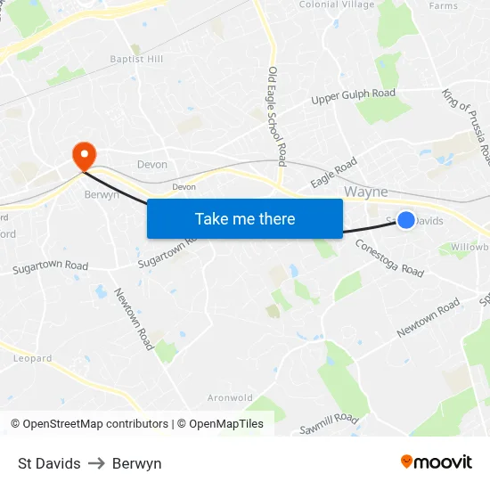 St Davids to Berwyn map