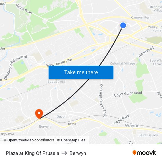 Plaza at King Of Prussia to Berwyn map