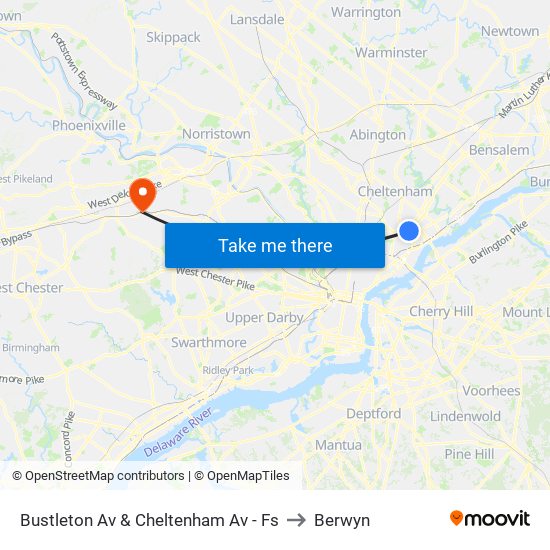 Bustleton Av & Cheltenham Av - Fs to Berwyn map