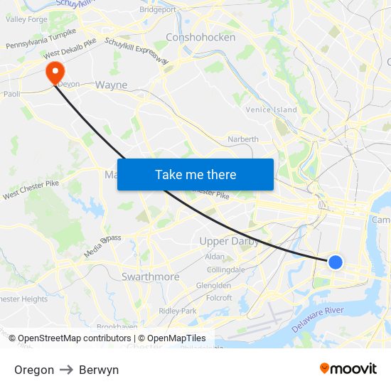 Oregon to Berwyn map