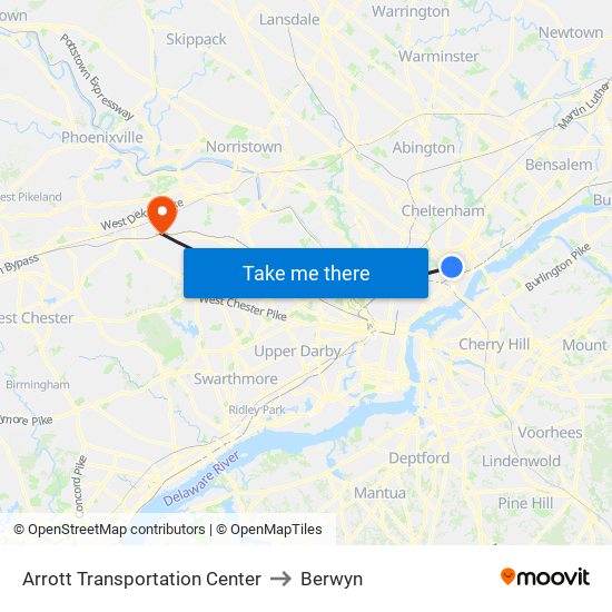Arrott Transportation Center to Berwyn map