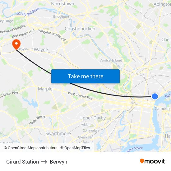 Girard Station to Berwyn map