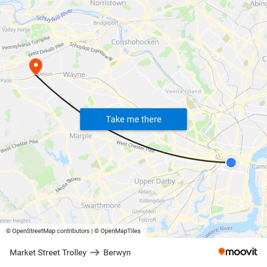Market Street Trolley to Berwyn map