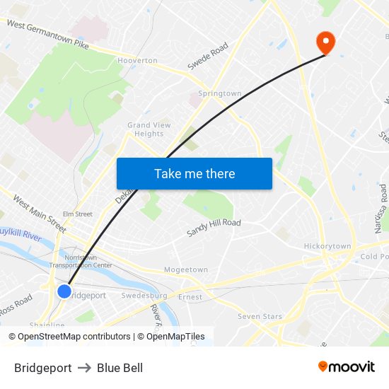 Bridgeport to Blue Bell map