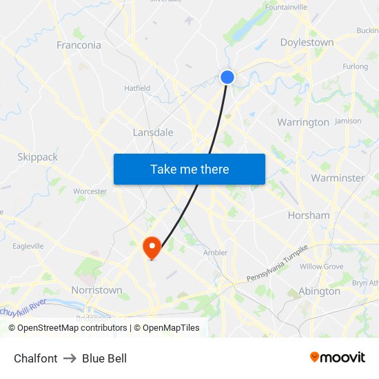 Chalfont to Blue Bell map