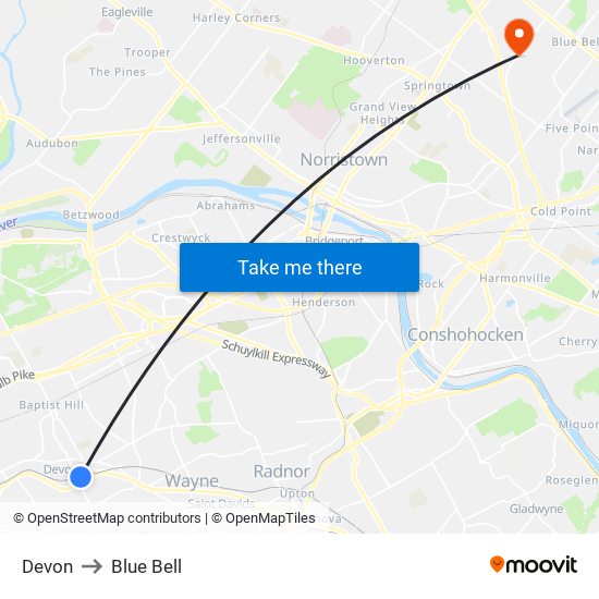 Devon to Blue Bell map