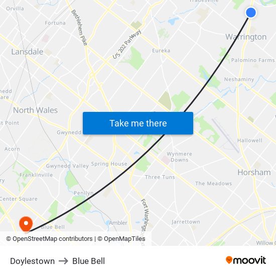 Doylestown to Blue Bell map