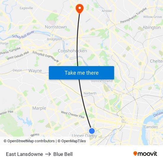 East Lansdowne to Blue Bell map