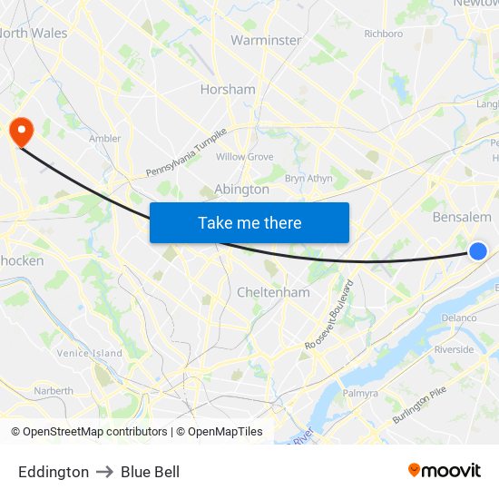 Eddington to Blue Bell map