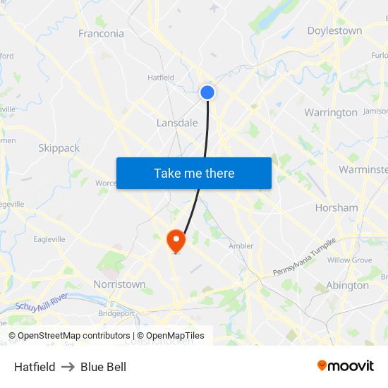 Hatfield to Blue Bell map