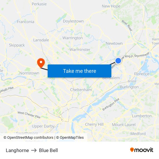 Langhorne to Blue Bell map