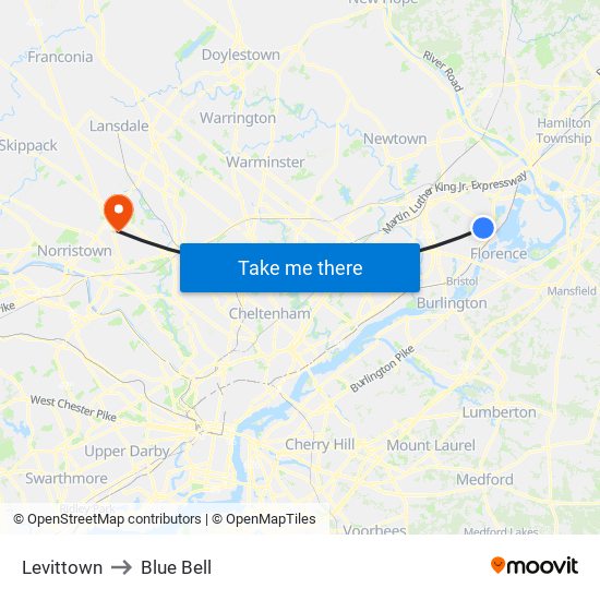 Levittown to Blue Bell map