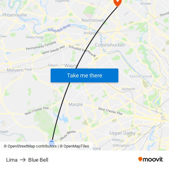 Lima to Blue Bell map