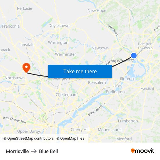 Morrisville to Blue Bell map