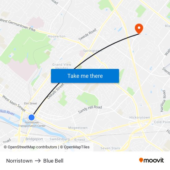 Norristown to Blue Bell map