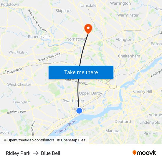 Ridley Park to Blue Bell map