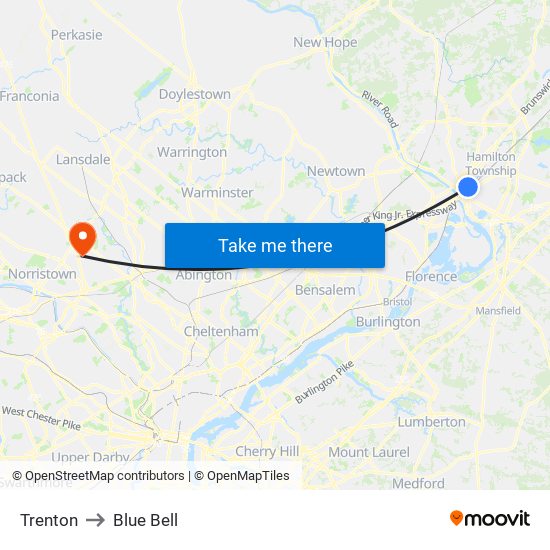 Trenton to Blue Bell map