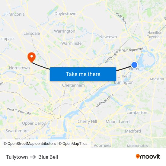 Tullytown to Blue Bell map