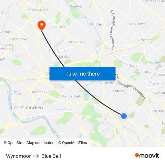 Wyndmoor to Blue Bell map
