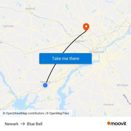 Newark to Blue Bell map