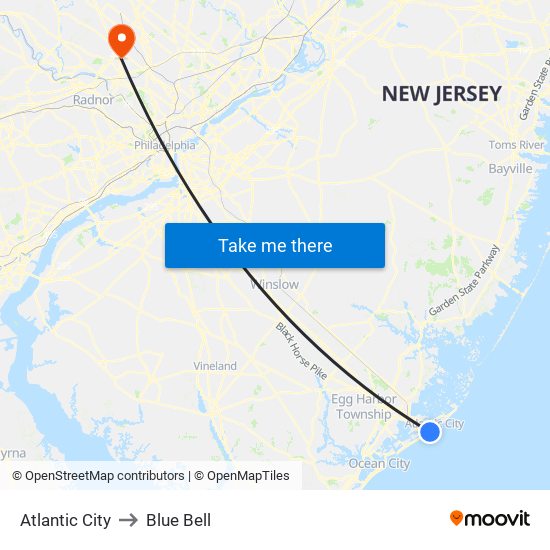 Atlantic City to Blue Bell map