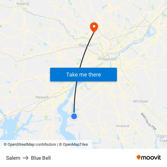 Salem to Blue Bell map