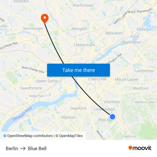 Berlin to Blue Bell map