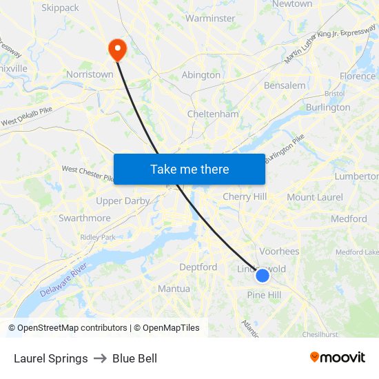 Laurel Springs to Blue Bell map