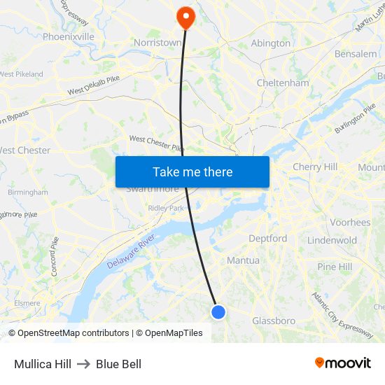 Mullica Hill to Blue Bell map