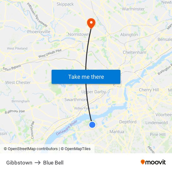 Gibbstown to Blue Bell map