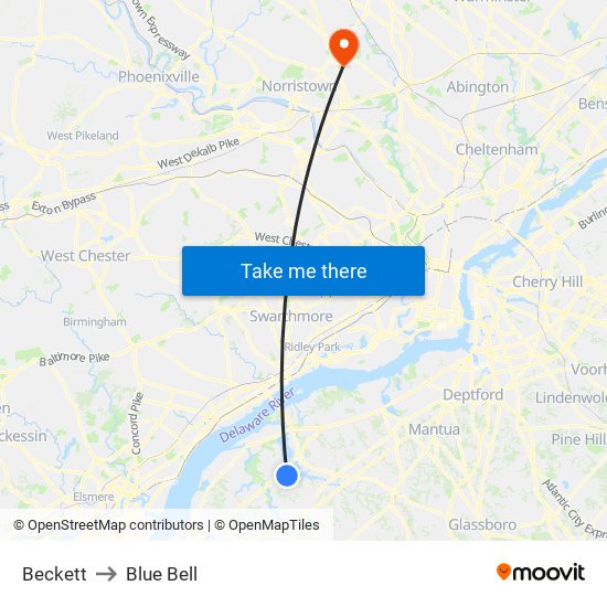 Beckett to Blue Bell map