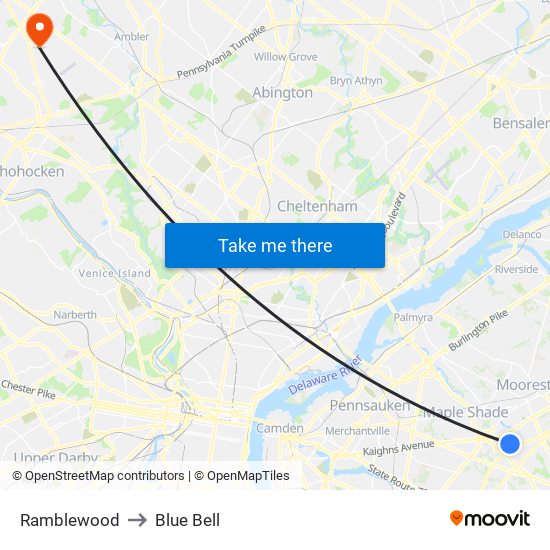 Ramblewood to Blue Bell map