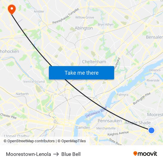 Moorestown-Lenola to Blue Bell map