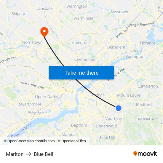Marlton to Blue Bell map