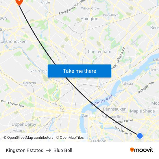 Kingston Estates to Blue Bell map