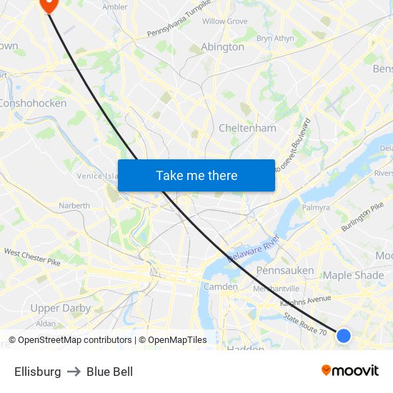 Ellisburg to Blue Bell map