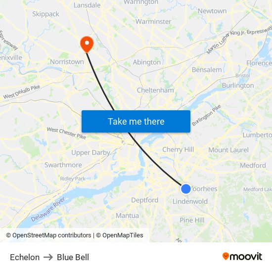 Echelon to Blue Bell map