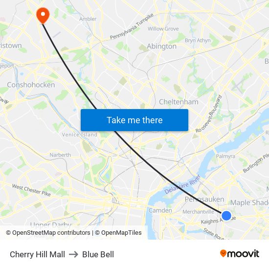 Cherry Hill Mall to Blue Bell map