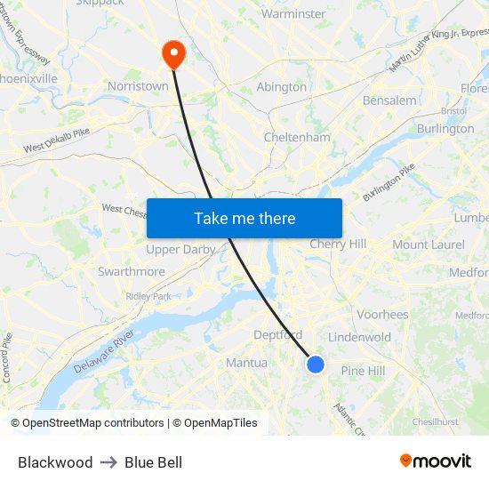 Blackwood to Blue Bell map