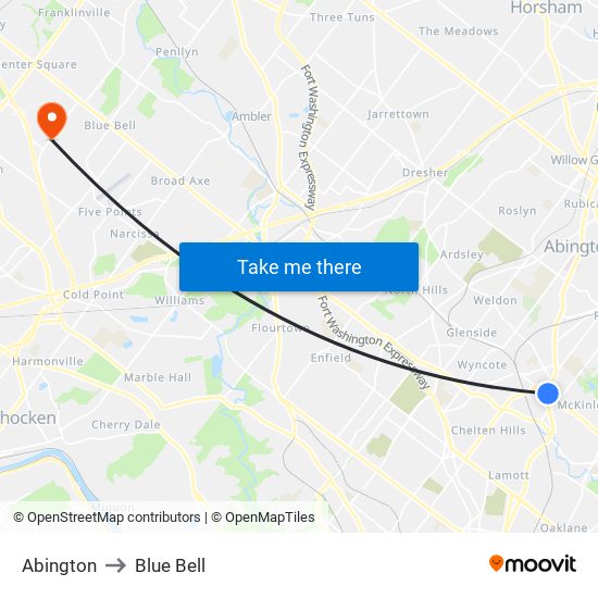 Abington to Blue Bell map
