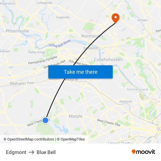 Edgmont to Blue Bell map
