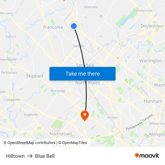 Hilltown to Blue Bell map