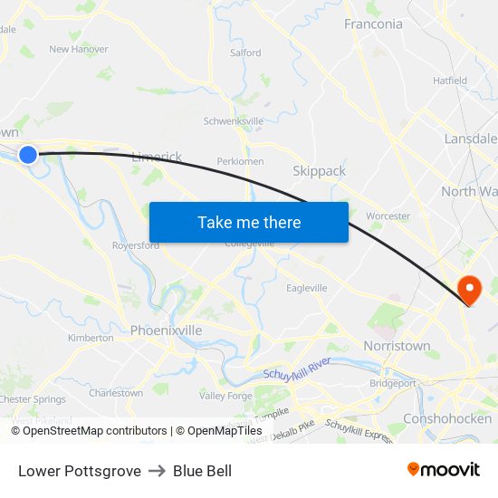 Lower Pottsgrove to Blue Bell map