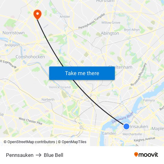 Pennsauken to Blue Bell map