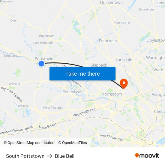 South Pottstown to Blue Bell map