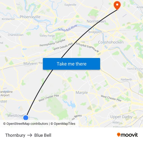 Thornbury to Blue Bell map