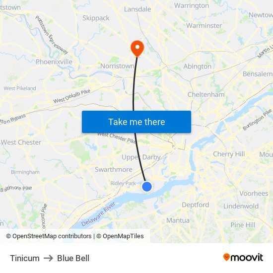 Tinicum to Blue Bell map