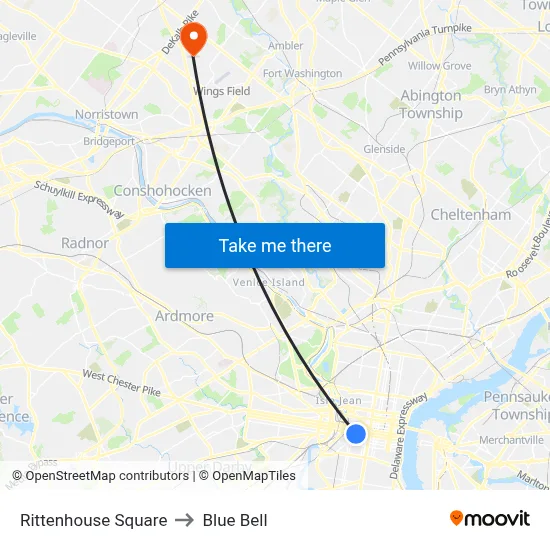 Rittenhouse Square to Blue Bell map